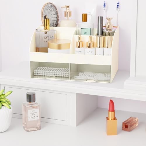Makeup Organizer with Drawers, Cosmetic Storage for Dresser Vanity and Bathroom Countertop, Beauty Holder for Lipstick Brush, Skincare Organizer for Vanity, Cosmetic Display Case (Ivory) - Image 4