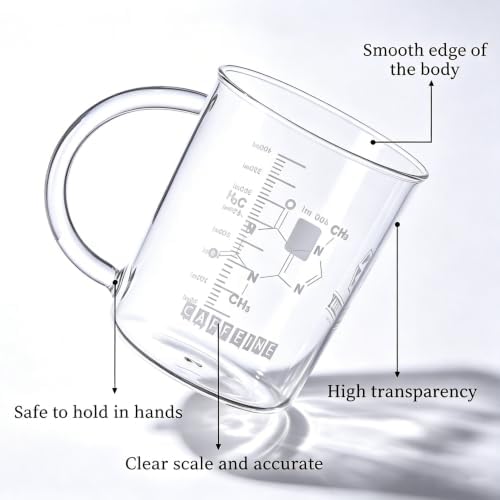 GLASKEY Caffeine Beaker Mug,16 oz Anti-Dripping Borosilicate Caffeine Mug,Cool Coffee Mugs with Handle,Chemistry Mug,Novelty Chemistry Science Teacher Gifts for Women Men - Image 3