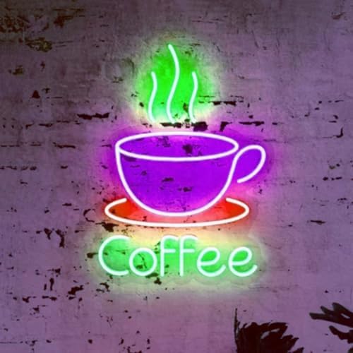 LED Coffee Cup Neon Sign Large 5V USB Powered Acrylic Neon Lights with Dimmable Switch and Hanging Chain for Coffee Cafe Bar Party Living Room Sign Gifts(Purple,Green,Red) by HFHungkeong
