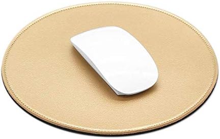 ProElife Round Mouse Pad, PU Leather Gold Desk Mat, Non-Slip Base, 8.66" by ProElife
