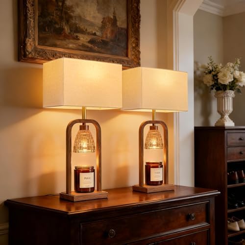 PoKat Electric Candle Warmer Lamps Gold, Lamp Candle Warmers with Timer Dimmer, Wax Light Warming Table Lamps Set of 2 for Jar Candles, Modern Bedside Lamp for Home Decor Living Room, Bulb Included - Image 6