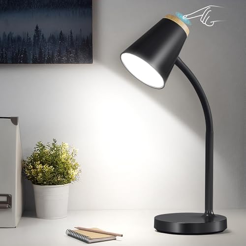 EJIAXIN Desk Lamp for College Dorm Room - Small LED Desk Lamp Touch Dimmable Reading Light for Home Office - Adjustable Flexible Gooseneck Table Lamp for Bedside Bedroom Nightstand Black by WelcometoEJIAXIN