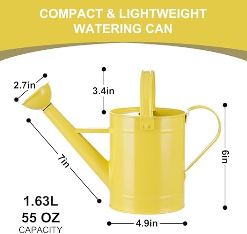 Topadorn 55 oz Metal Watering Can with Long Spout for Indoor Plants, Yellow - Image 5