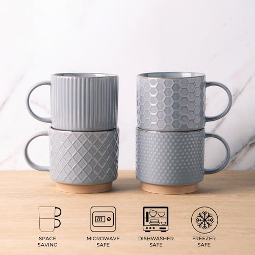 GBhome 15 OZ Stackable Coffee Mugs Set of 4, Ceramic Coffee Cups Set - Image 6