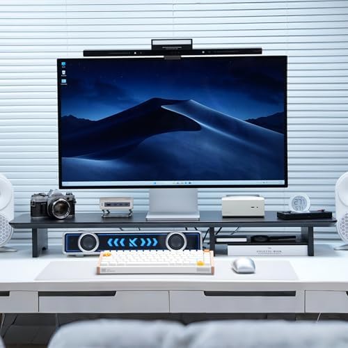 Bamboo Dual Monitor Stand Riser, 2-Tier Desk Shelf with Storage by Rocdeer