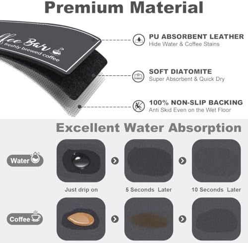 Findosom Dish Drying Mat, 17"x 32" Super Absorbent & Hide Stain Coffee Mat, Cuttable Drying Mat for Kitchen Counter, Coffee Bar Accessories, Under Dish Rack, Coffee Maker, Espresso Machine, DarkGrey - Image 6