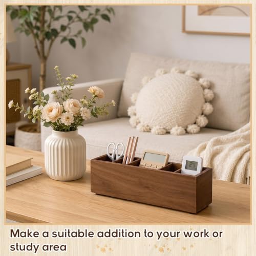 Jetec Wooden Pencil Pen Holder for Desk, Walnut, 6 Compartments - Image 6
