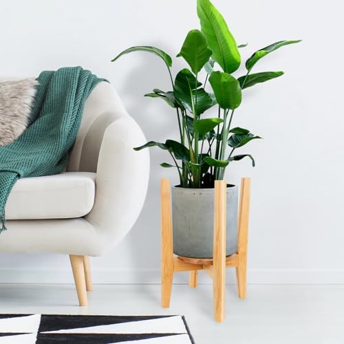 Adjustable Plant Stand with Tray,Indoor Wood Plant Stand Fit 8'' to 12'' Planter,Mid Century Modern Flower Pot Holder Rack(Plant and Pot Not Included) - Image 6