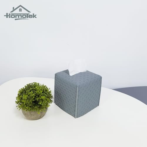 HOMOTEK 2 Pack Tissue Box Cover, Square PU Leather Tissue Holder, Decorative Facial Tissue Cube Paper Organizer Dispenser for Bathroom, Night Stands, Desk, Car 5X5X5'' - Rattan Weave, Light Gray - Image 7