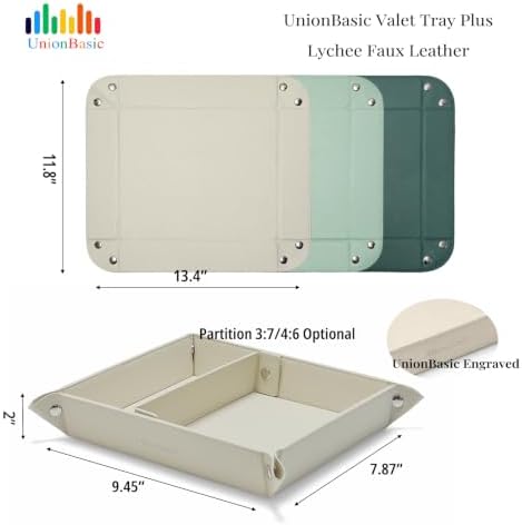UnionBasic Medium Jewelry Tray for Rings Watches Earrings, Entryway Catchall Caddy for Coins Keys Change, Nightstand Bedside Valet Holder, Trays for Electronic Gadgets, Lychee Mint Green Plus - Image 2
