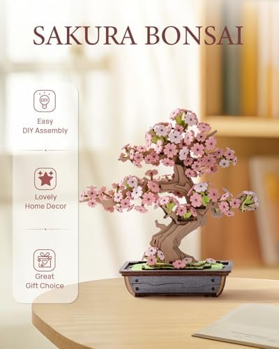 Rolife 3D Wooden Puzzle Flower for Adults, DIY Sakura Bonsai Tree Plants for Home Table Decor, Creative Cherry Blossom Crafts Birthday Model Building Kits Toys - Image 2