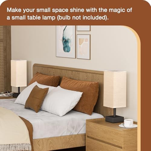 aooshine Small Bedside Table Lamp for Bedroom - Square Beige Fabric Shade - Image 4