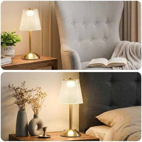 Liliful 2 Pcs Cordless Table Lamp LED Touch, Gold, Retro Style - Image 6