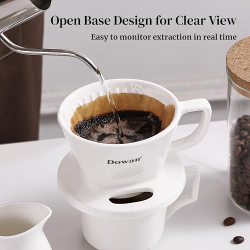 DOWAN Pour Over Coffee Maker, Non-Electric Pour Over Coffee Dripper with Open Base Design, Manual Brew Maker, Single Cups Porcelain Slow Brewing Accessories for Gifts, White - Image 4