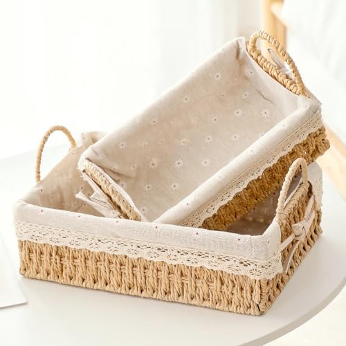 GIB Small Wicker Woven Storage Baskets for Organizing with Handle and Liner by GIBCleaningtool