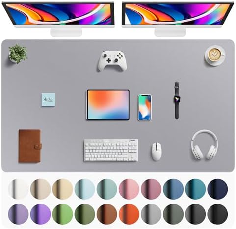 Aothia Faux Leather Desk Mat - Large Mouse Pad, Non-Slip PU Leather Blotter, Waterproof Writing Surface for Office and Home (Light Grey, 63" x 24") by AothiaSimpleNaturalUnique