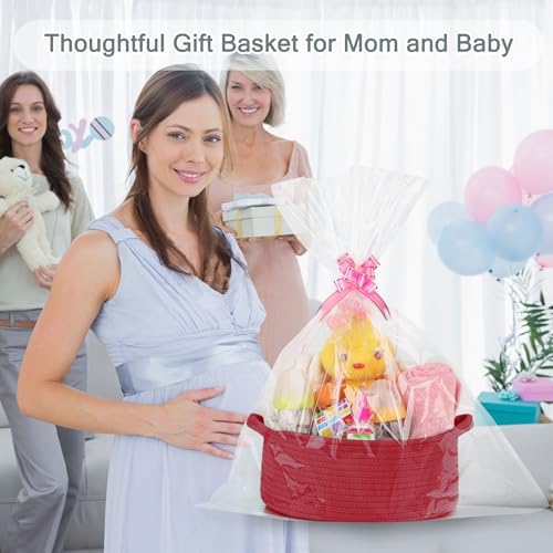 COMSE Empty Small Gift Basket with Bag & Ribbons, Red - Image 3