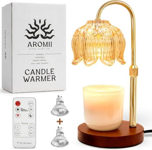 Candle Warmer Lamp with Timer & Wireless Remote Control – Dimmable 4-Level Adjustable Height Electric Wax Melt Warmer, Flameless Jar Light for Modern Minimalist Home Decor by Unknown