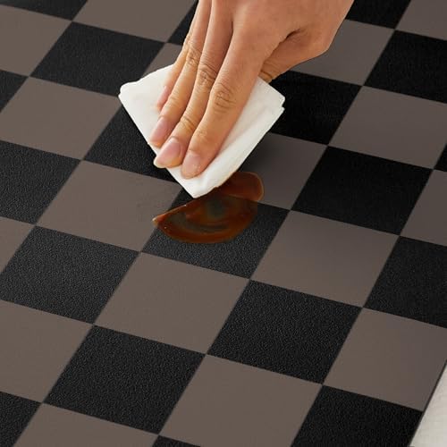 Ohocut Checkered Dish Drying Mat for Kitchen Counter, Coffee Bar Station Accessories, Retro Cute Aesthetic Modern Absorbent Drainer Mat Kitchen Drying Mat Easy Clean Brown and Black, 19" x 12" - Image 5