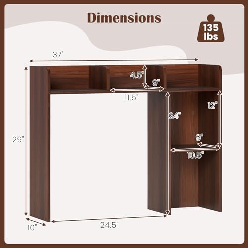 GIANTEX Desktop Bookshelf, Wood Desk Hutch Organizer for 27 Inch Computer Monitor, Countertop Storage Display Rack with 5 Shelves, Multipurpose Desktop Shelf Bookcase for Dorm Office Home, Walnut - Image 3