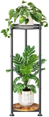 2 Tier Plant Stand Indoor Outdoor 10in Wide Metal Wood Plant Stand by Atpddpey