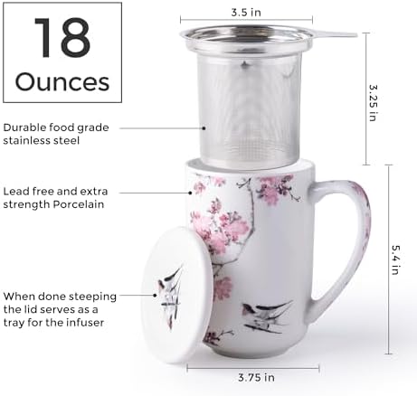 AmorArc Tea Cup With Infuser and Lid, 18oz Loose Leaf Tea Mug With Steeper - Image 3