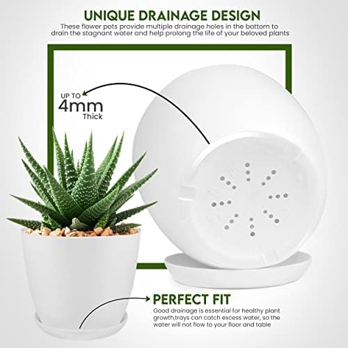 Plant Pots Indoor with Drainage, 5 Pack Multi-Size Planters Set, White - Image 5