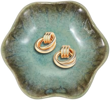 uxcell 1Pcs Ceramics Jewelry Plate, Lotus Leaf Shape Key Holder Bowl for Entryway Table Decor Small Ring Tray Dish Gift for Women Girlfriend, Grass Green by uxcell