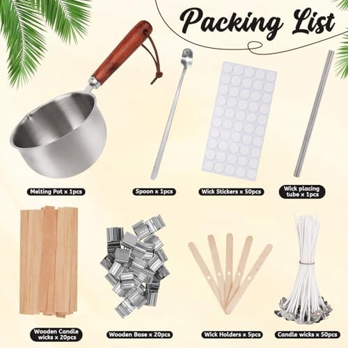 Candle Wicks for Candles Making,Including Melting Pot,2 Types Candle Wick,Wick Stickers,Wick Holders,Wick Placing Tube,All-in-One Starter Set for DIY Soy, Beeswax, Paraffin Candles - Image 2