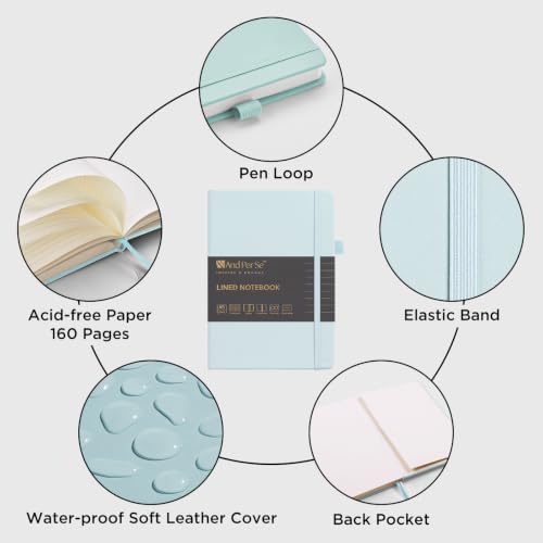 &And Per Se Lined Journal Notebook, 160 Pages, A5 5.7 x 8 inches College Ruled Thick Paper Notebook Journals for Writing, Hardcover Notebooks for Women Men Office School (1 Pack, Cyan) - Image 4
