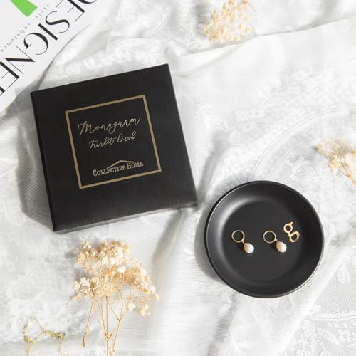 COLLECTIVE HOME - Ceramic Jewelry Tray, Decorative Trinket Dish for Rings Earrings Necklaces Bracelet Watch Keys, Birthday Mother's Day Christmas Gift for Women, 4.75", Black Surface (g) - Image 4