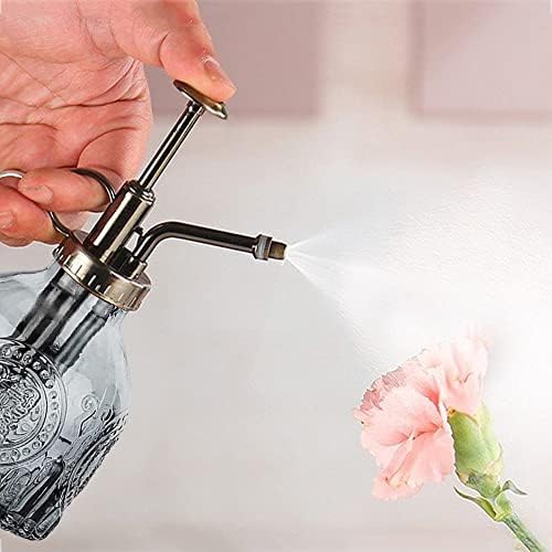 Glass Plant Mister Spray Bottle Indoor Watering Can 6.4inch Tall with Bronze Plastic Top Pump Vintage Small Plant for Outdoor Garden Succulent Flower (Gray) - Image 2