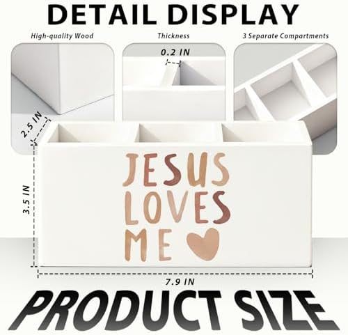 Boho Christian Inspirational Pen Holder, Christian Gifts Pencil Holder for Desk, Jesus Loves Me Bible Verse Wooden Box Sign Decorations for Kids Nursery Room Bedroom Classroom Desk Tabletop - Image 7