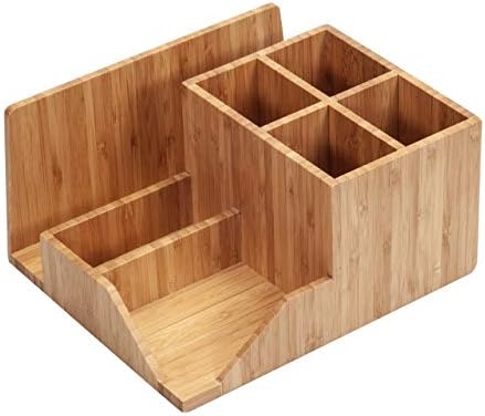 MobileVision Bamboo Multi-Function Desktop Organizer; Store stationary items like notepads, file folders, paperclips, business cards, pens, & more - Image 2