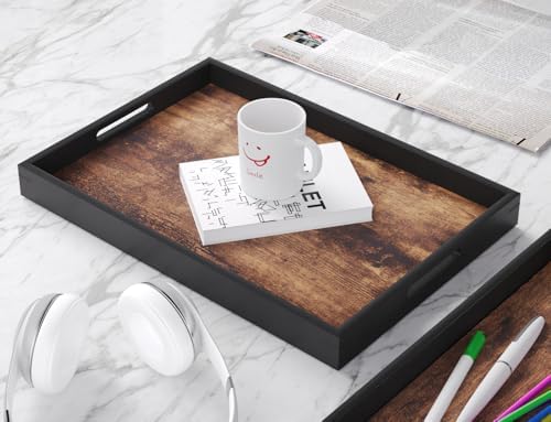 Fibogollo Set of 2 Wooden Serving Trays with Handles for Coffee Table - Image 2