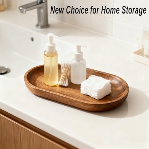 Small Wooden Tray, Oval Wood Serving Trays, Acacia Wood Platter for Coffee Tables, Dessert, Snack, Fruit, Bathroom Tray Charcuterie Board for Home Decor (S) - Image 4