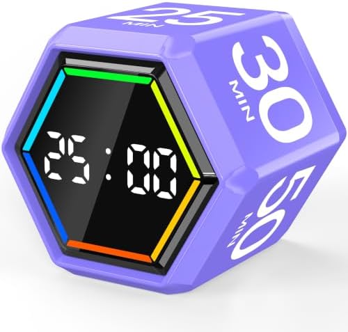 Rotating Pomodoro Timer Cube 3/5/10/25/30/50 min with Colorful Visual Bar by COWVTUJ