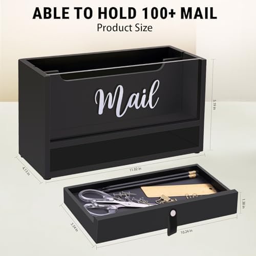 Two-Layer Solid Wooden Mail Storage Organizer Holder with Clear Acrylic Top and Bottom Drawer, Leather Handle, Keeping Mail, Bills, Letters, Cards and Office Supplies in One Place, Home Decor Gifts - Image 7