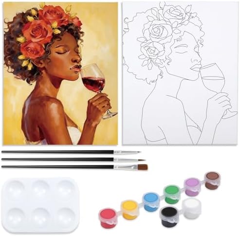 Nuberlic Tipsy Girl Pre Drawn Canvas to Paint for Adults Sip n Paint by Nuberlic