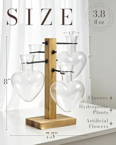 Plant Propagation Stations with Wood Stand, 4 Vases Love Shape - Image 2