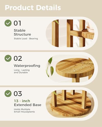 Bamworld Plant Stand Indoor Wood Plant Shelf 3 Tier Brown - Image 4