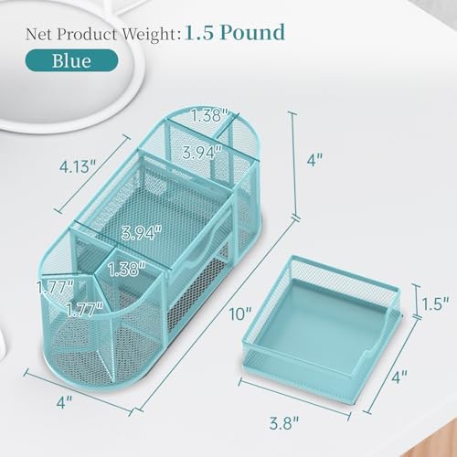 SUPEASY Mesh Desk Organizer, Pen Holder for Desk with 2 Drawers, Blue - Image 3