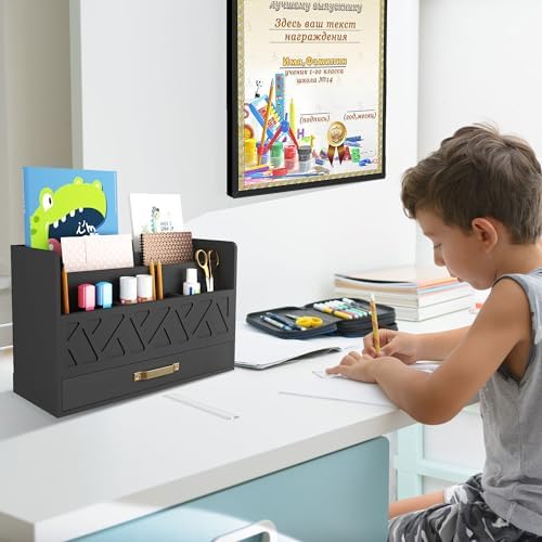Bamboo Mail Organizer Countertop Pen Holder Wooden Desktop Storage Drawers - Image 6
