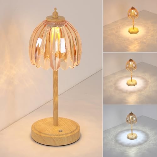 Shenmoyl Tulip Table Lamp with 5200mAh Battery & Touch Control, Small Cordless Table Lamp with 3 Colors, Rechargeable Battery Operated Table Lamps for Bedroom, Desk, Bedside (Amber-Beech Color) by Shenmoyl