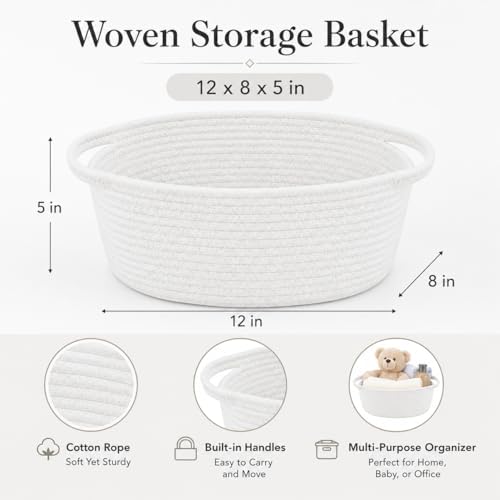 ABenkle Small Basket with Handles, Boho Decorative Rope Woven Dog Cat Toy Storage Bin Shelf Storage Organizer, Easter Christmas Gift Basket, 12"x8"x5", 2 Pack - Image 2
