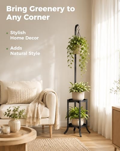 Bamworld Tall Plant Shelf Outdoor Space-Saving Metal Plant Holder Black(2PCS) - Image 7