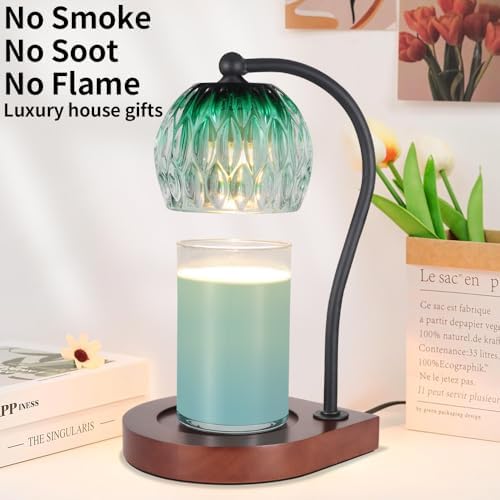 Electric Candle Warmer Lamp with Timer＆Dimmable for Jar Scented Candles, Wax Melting Tabletop Light Suitable as a Home Decor Thanksgiving Christmas Day Gift for Women Mom, with 2 Bulbs(Glass Green) - Image 5