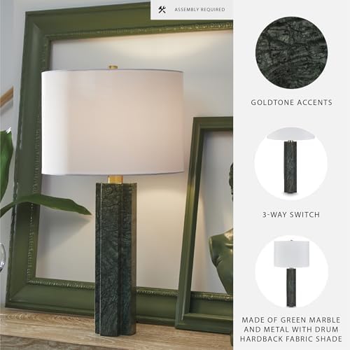 Signature Design by Ashley Keegan Table Lamp, Stately 28" Height, Green Marble and Metal Base with Drum Hardback Fabric Shade, Contemporary Lighting for Living Room, Green - Image 3