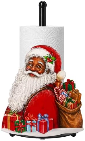 Black Santa Claus Paper Towel Holder, Farmhouse Christmas Kitchen Countertop Decor, Xmas Gift Paper Towel Holder for Table, Christmas Housewarming Birthday Gift for Women Mom by Taesun