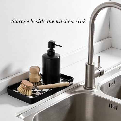 10"×6"×1" Texture Checkered Surface Bathroom Vanity Tray for Countertop- Ceramic Decorative Organizer Tray for Dresser Top, Toilet, Perfume, Sponge Holder Soap Dish Dispenser for Kitchen Counter - Image 4